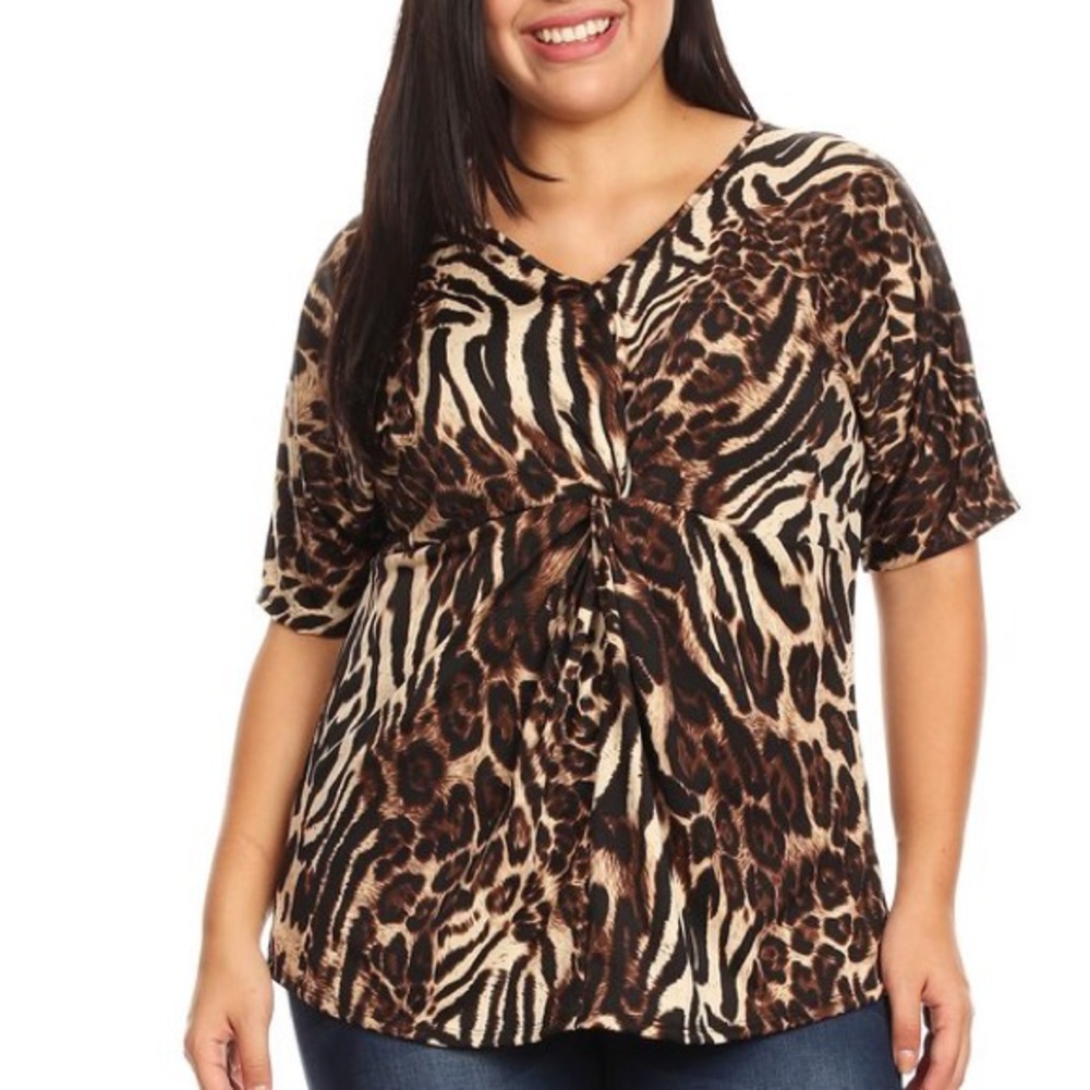 NWT Leopard Plus Print Short Sleeve Top